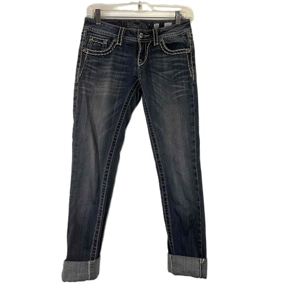 Miss Me Blue Distressed Faded Cuffed Women's Skinny Jeans Size 26 - Picture 1 of 8